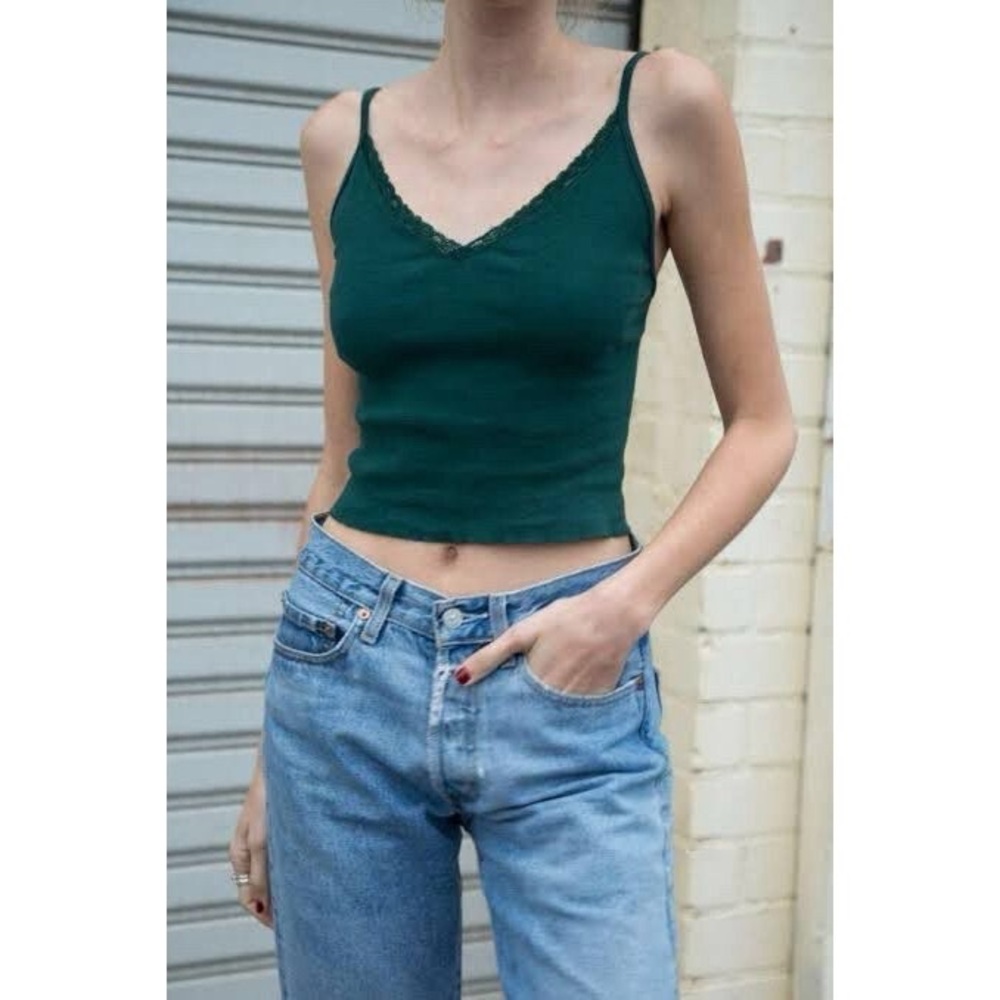 Brandy Melville Green Tank with Lace Trim